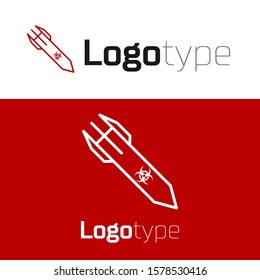 Red Biohazard rocket icon isolated on white background. Rocket bomb flies down. Logo design template element. Vector Illustration