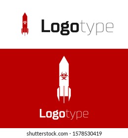 Red Biohazard rocket icon isolated on white background. Rocket bomb flies down. Logo design template element. Vector Illustration