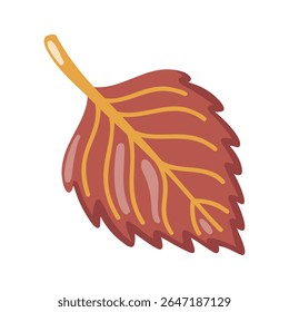 Red birch Autumn leaf. Fall season accessory. Warm autumn object. Cartoon vector illustration on white background. 