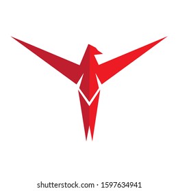 Red Bird abstract Logo design vector silhouette template. Soaring eagle. Flying Falcon, Hawk, Phoenix Logotype concept icon