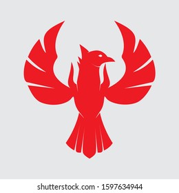 Red Bird abstract Logo design vector silhouette template. Soaring eagle. Flying Falcon, Hawk, Phoenix Logotype concept icon