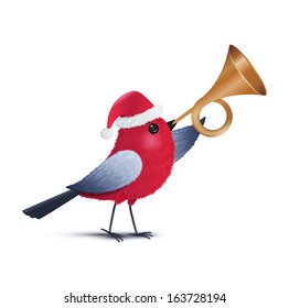 a red bird blowing a trumpet