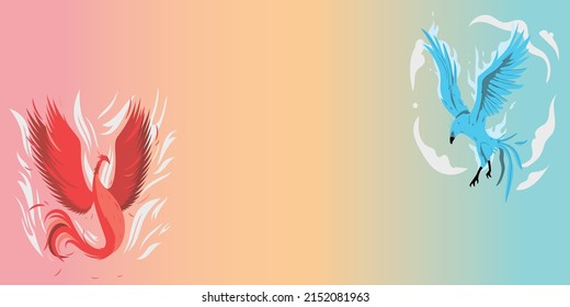 El pájaro rojo y el pájaro azul volando en la ilustración del cielo. Ilustración vectorial del vuelo de aves