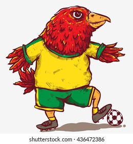 red bird character wearing soccer jersey play soccer