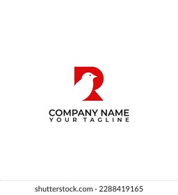 Red bird design icon. Negative space bird letter R logo vector.