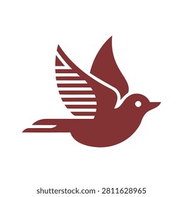 Red bird in flight with one wing spread and stripes on the other wing