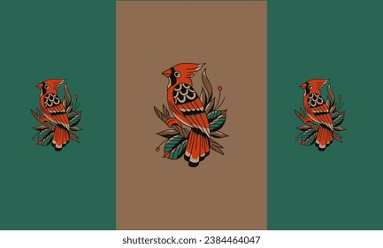 red bird and flowers vector mascot design