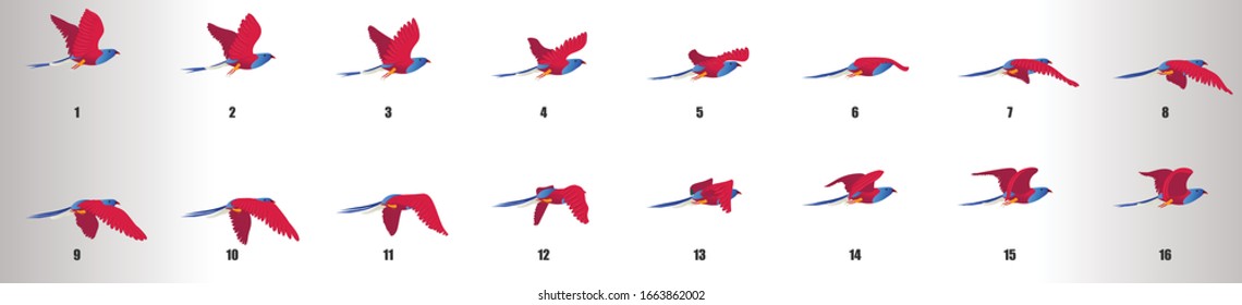 Red Bird Flying Animation Sequence, Loop Animation Sprite Sheet