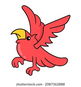 pájaro rojo volando en el cielo, ilustración vectorial art. doodle imagen kawaii.