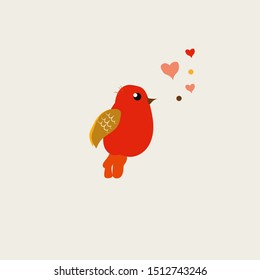 Red bird with hearts on a gray background