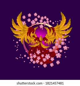 red bird illustration design for sukajan is mean japan traditional cloth or t-shirt with digital hand drawn Embroidery Men T-shirts Summer Casual Short Sleeve Hip Hop T Shirt Streetwear