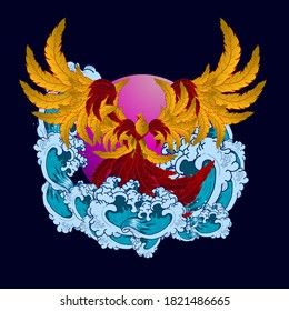 red bird illustration design for sukajan is mean japan traditional cloth or t-shirt with digital hand drawn Embroidery Men T-shirts Summer Casual Short Sleeve Hip Hop T Shirt Streetwear
