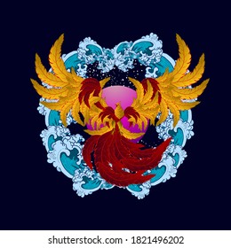 red bird illustration design for sukajan is mean japan traditional cloth or t-shirt with digital hand drawn Embroidery Men T-shirts Summer Casual Short Sleeve Hip Hop T Shirt Streetwear