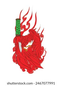 red bird illustration design for sukajan is mean japan traditional cloth or t-shirt with digital hand drawn Embroidery Men T-shirts Summer Casual Short Sleeve Hip Hop T Shirt Streetwea