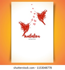 Red bird in love. invitation card, vector