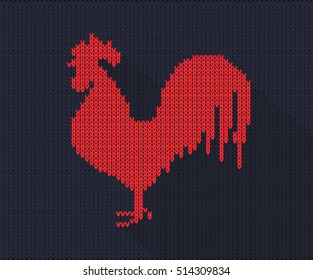 Red bird on black background with long shadow.
Vector illustration for new year.
Knitted pattern