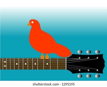 Red Bird on Guitar Neck