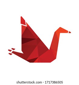 red bird origami polygonal logo and vector icon