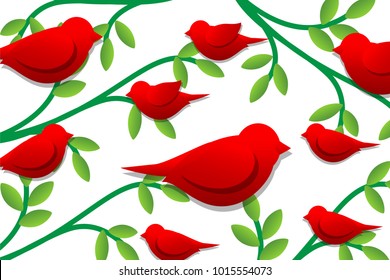Red bird paper cut graphic vector