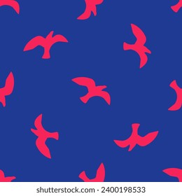 Red Bird seagull icon isolated seamless pattern on blue background.  Vector