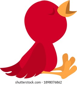 Red bird singing, illustration, vector on a white background.