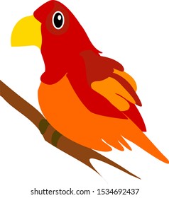 Red Bird Sitting On A Tree Branch Isolated Animal Vector