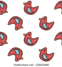 Red bird vector seamless pattern on white background