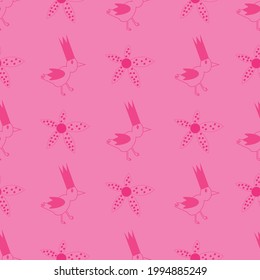 Red birds and flowers vector seamless repeat
