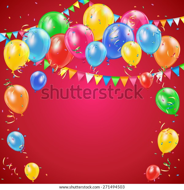 Red Birthday Background Colorful Balloons Pennants Stock Vector ...