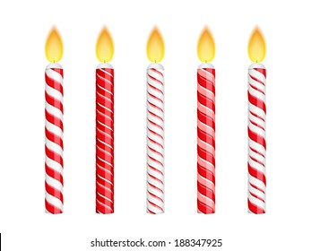 Red birthday candles isolated on white background, vector eps10 illustration