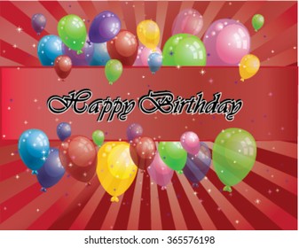 red birthday card with baloones