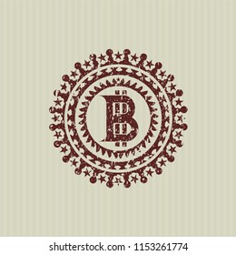 Red bitcoin icon inside distress rubber stamp