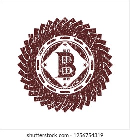 Red bitcoin icon inside rubber stamp