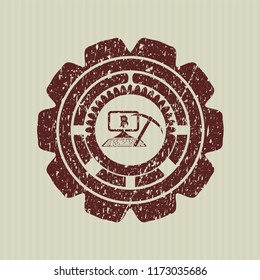 Red bitcoin mining icon inside grunge style stamp