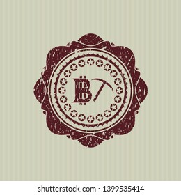 Red bitcoin mining icon inside rubber grunge seal