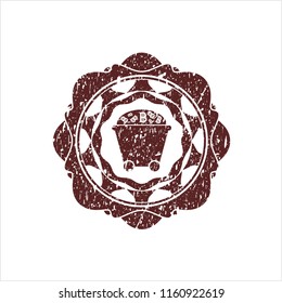 Red Bitcoin mining trolley icon inside grunge style stamp