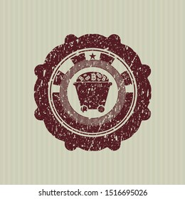 Red Bitcoin mining trolley icon inside rubber texture