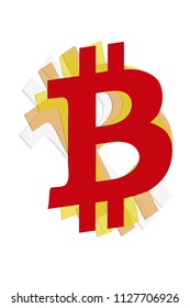 Red bitcoin on white background.