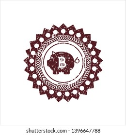 Red bitcoin piggy bank icon inside distress grunge style stamp