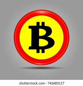 Red Bitcoin sign icon for internet money. Crypto currency symbol and coin image for using in web projects or mobile applications, sticker for print .Vector illustration