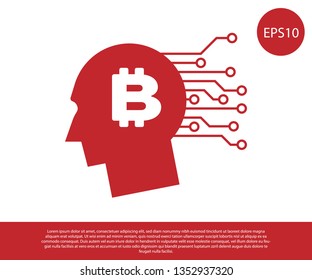 Red Bitcoin think icon isolated on white background. Cryptocurrency head. Blockchain technology, bitcoin, digital money market, cryptocoin wallet. Vector Illustration
