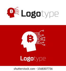 Red Bitcoin think icon isolated on white background. Cryptocurrency head. Blockchain technology, bitcoin, digital money market, cryptocoin wallet. Logo design template element. Vector Illustration