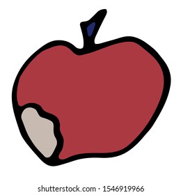 red bitten apple in doodle style. isolated stock vector illustration