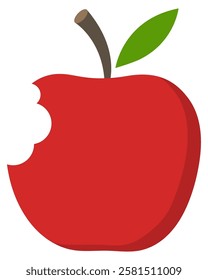 Red bitten apple flat icon isolated on white background.
