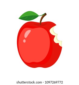 Red bitten apple. Vector illustration isolated on white background.