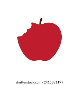 Red bitten apple in white background. Vector illustration