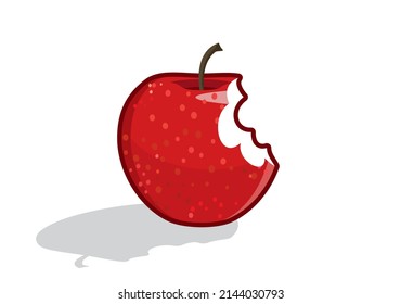 Una manzana roja mordida vectorial verde. Frutos jugosos aislados en el fondo blanco