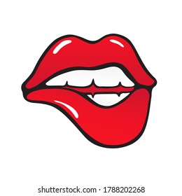 Rote, bitte Lippen. Einzeln farbiges Symbol im Cartoon-Stil auf weißem Hintergrund.