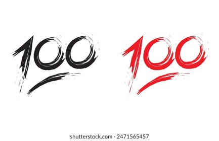 Red and black 100 icon emoticon emoji with natural swashes.  Vector illustration. EPS 10