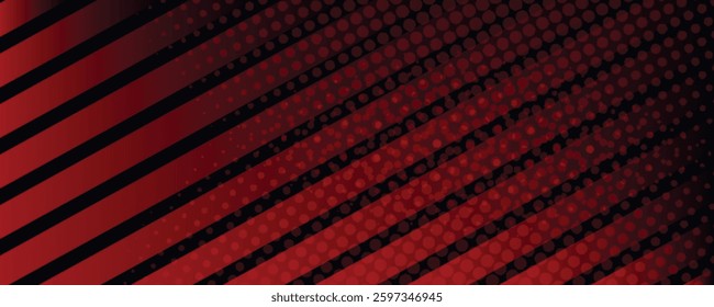 Red and Black Abstract Background with Diagonal Stripes and Dotted Pattern